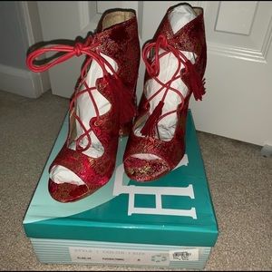 Fahrenheit red floral lace up heels